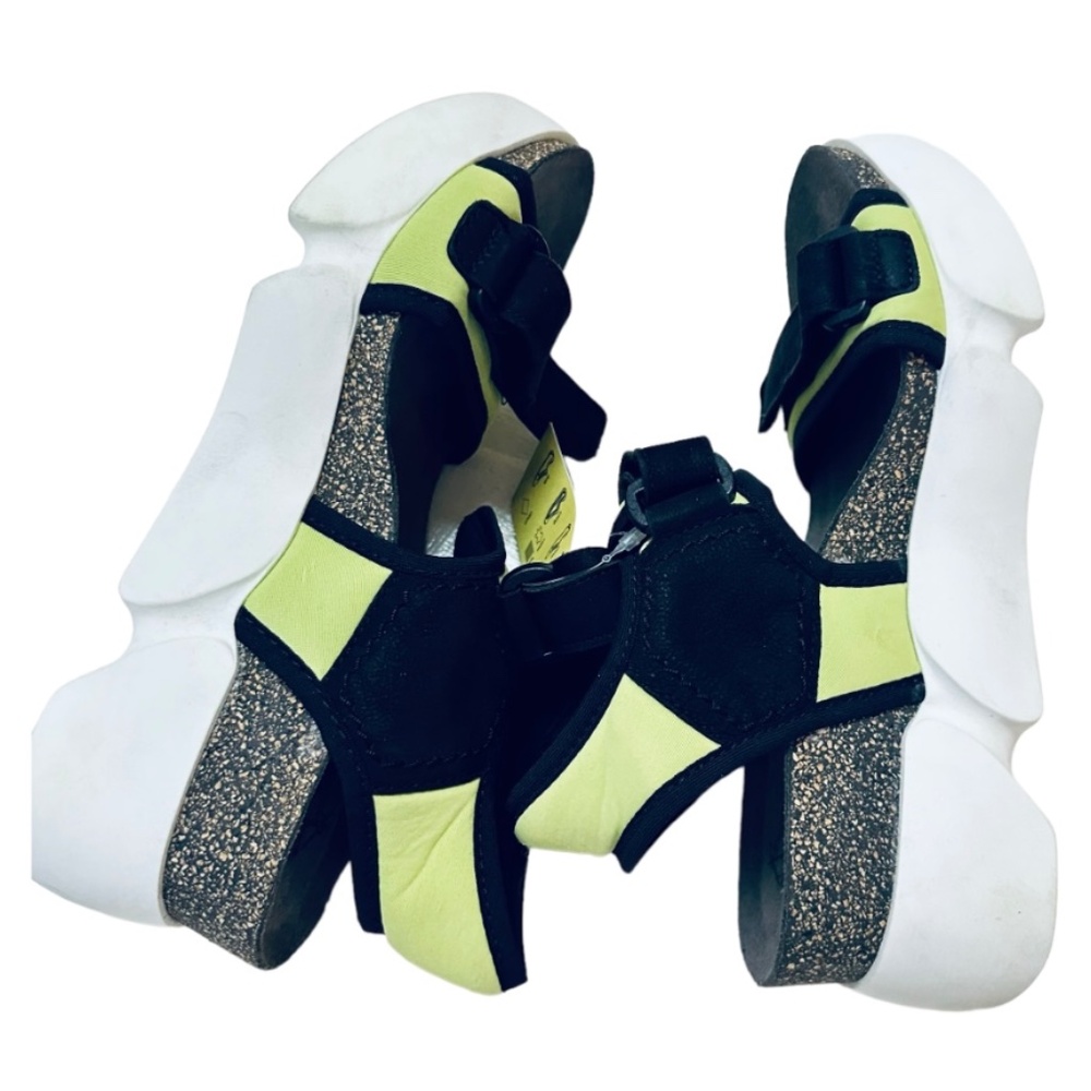 FLY LONDON WOMEN'S 6.5 -7 Lemon /BLACK ROUND TOE WEDGE HIGH SANDAL New